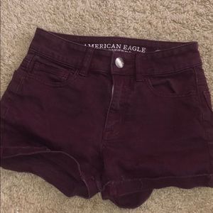 High Waisted Maroon Jean Shorts